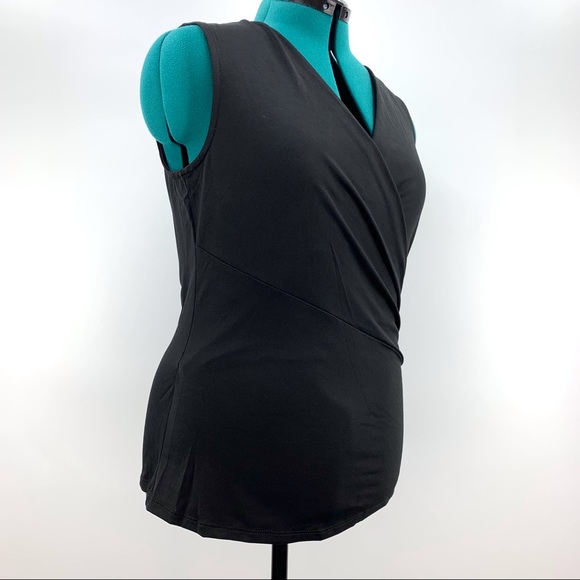 AUW NWT Black Wrap Front V-neck Ruched Sleeveless Top, Medium - Picture 10 of 16